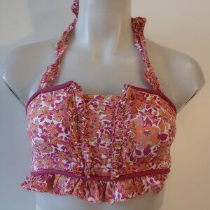 Womens Poupette St Barth Fuchsia Pink Orange White Floral Cropped Top XS